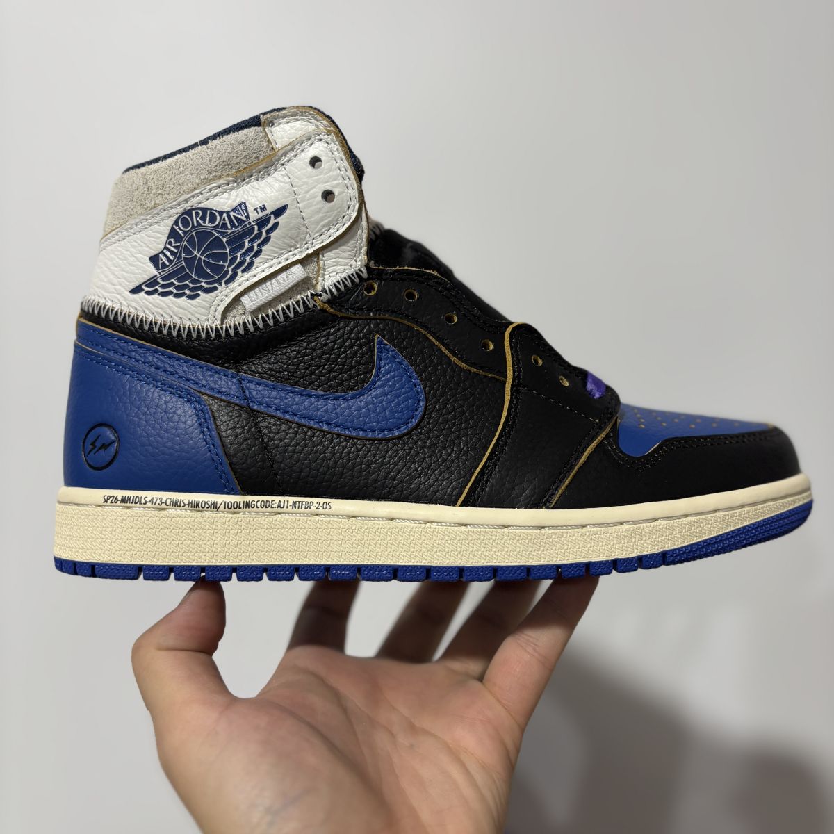 AJ1藤原浩闪电联名黑蓝 外贸版⚡️Union LA x Fragment Design x Jordan Air Jordan 1 High OG 柔软舒适 防滑耐磨 高帮 复古篮球鞋 IO7847