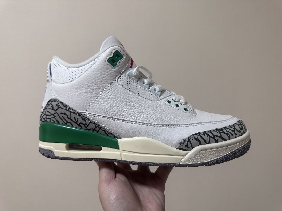 AJ3 幸运绿 头层皮料️推荐版本💥Air Jordan 3 "lucky Green" 乔3 白绿做旧幸运绿水泥复刻篮球鞋 CK9246-136